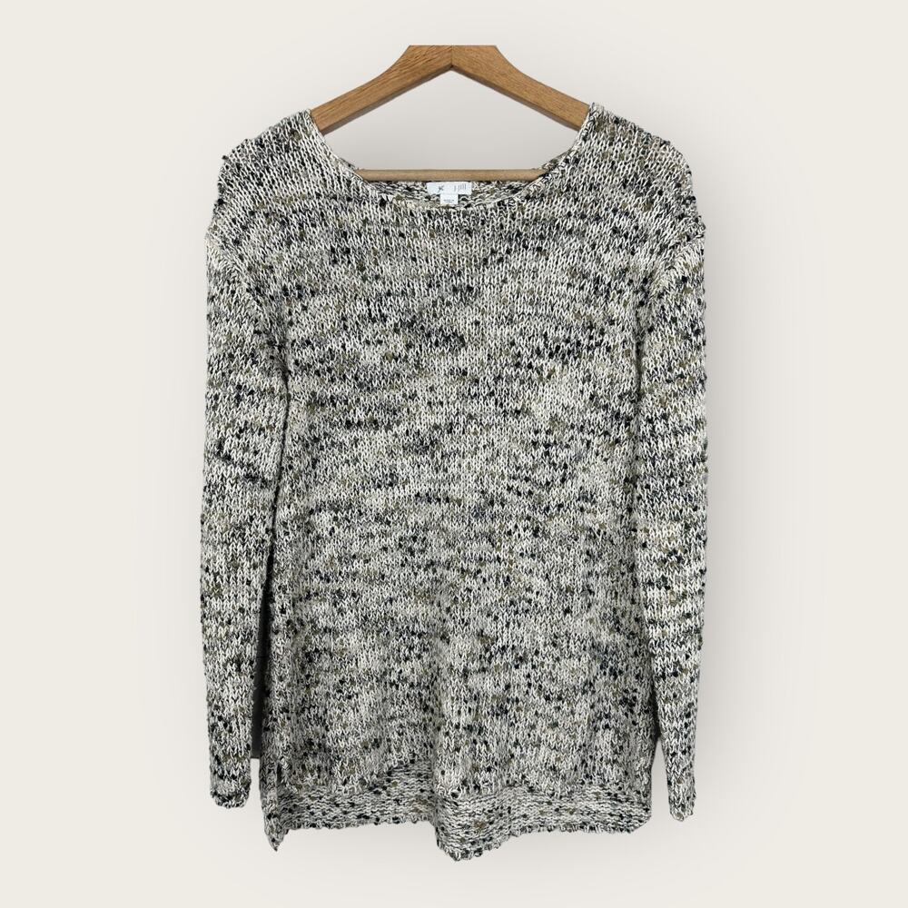 J Jill Womens size Small Open Knit Speckled Neutral Sweater Boho Beachy Coastal